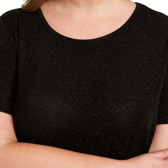 Bar III Women's Trendy Plus Textured Sparkle T-Shirt Black Size 1X - Picture 3 of 6